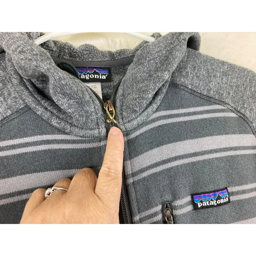 Vtg Y2K Patagonia Better Sweater Hoody Men L Grey Striped Full Zip Fleece Jacket